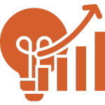 Orange growth chart and lightbulb icon representing innovative legal solutions and business development services by Costa Rica attorneys