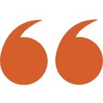 Orange opening quotation marks indicating client testimonials and reviews for Uvita Law Firm legal services in Costa Rica